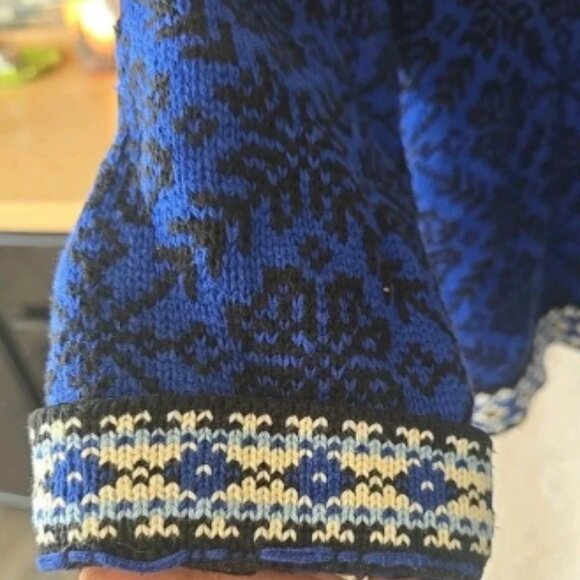 L.L. Bean Sweater Cardigan Womens 1X Blue Nordic Cotton Metal Button Front Heavy - Picture 6 of 7